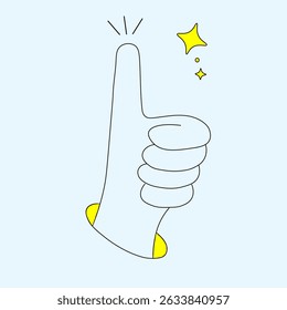 Thumbs up hand gesture with sparkles – minimal line art illustration