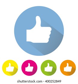 thumbs up hand, like concept social vector flat icon set long shadow illustration