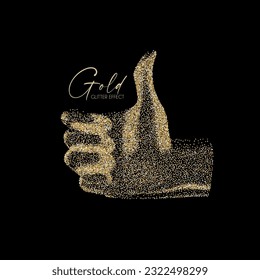 Thumbs up hand. Minimal glod effect sumbol. Luxury design