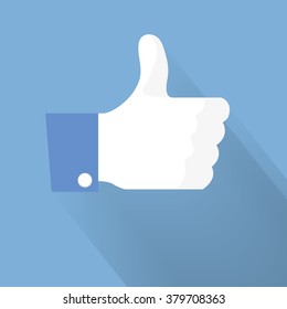 thumbs up hand,like concept social vector flat icon  long shadow illustration