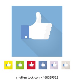 thumbs up hand,like concept social vector flat icon set long shadow illustration