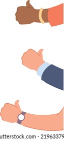 Thumbs up hands. Different people approval gesture isolated on white background