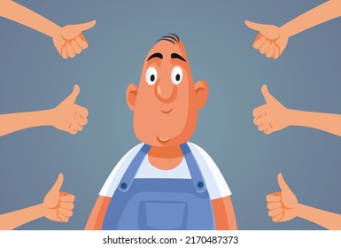 
Thumbs up for Hard Working Employee Vector Cartoon Illustration. Blue collar worker doing an outstanding job receiving positive feedback in work performance evaluation
