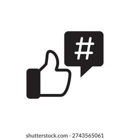 Thumbs up with hashtag solid icon for social media trends.