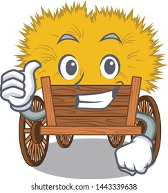 Thumbs up hayride mascot in beside the barn