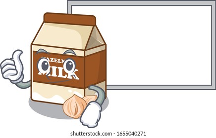 Thumbs up of hazelnut milk cartoon design having a board