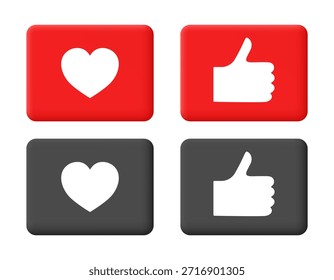 Pulgares hacia arriba y Botones del corazón. Icono de Vector. Conjunto de Clipart aislado sobre fondo blanco.