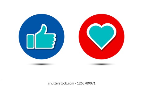
Thumbs up and heart icon in blue and red circle on a white background. facebook, facebook icon, social media icon, empathetic emoji reactions

vector illustration