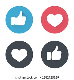 Thumbs up and heart icon in a flat design. New like and love icons of Empathetic. social media icon