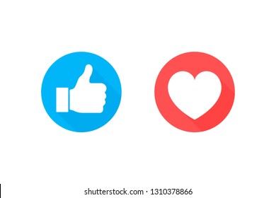 Thumbs up and heart icon on a white background. Modern flat style vector illustration.