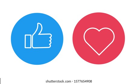 Thumbs up and heart icon on a white background. social media icon. vector illustration