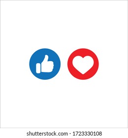 Thumbs up and heart icon on a white background. facebook, facebook icon, social media icon, empathetic emoji reactions