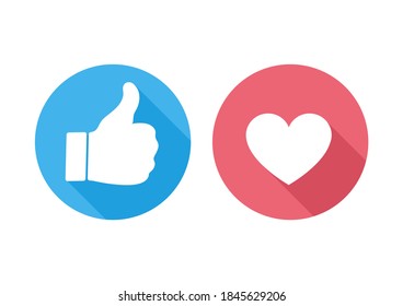 Thumbs up and heart icon on a white background. Social media icon.