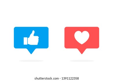 Thumbs up and heart icon in rounded square pin. Modern flat style vector illustration.