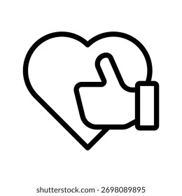 Conjunto de iconos de corazón con símbolos como, amor, Aprobación, Asistencia, Comentarios positivo y apreciación en un estilo gráfico de línea moderna y limpia