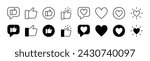 Thumbs up and heart icon set. Like and love icons. Containing comment, feedback, rating, satisfaction, survey, customer service and support for app and website. Vector illustration