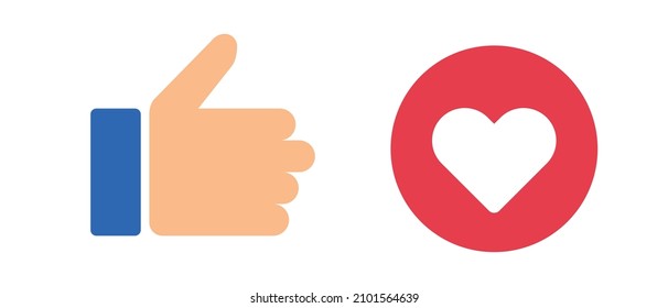 Thumbs up and heart icon set. Vector.