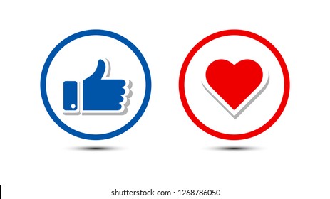 
Thumbs up and heart icon vector isolated  on a white background. facebook, facebook icon, social media icon, empathetic emoji reactions

