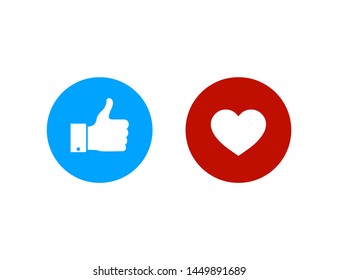 Thumbs up and heart icon.Like and heart buttons. Flat good icon for social media. Vector eps10