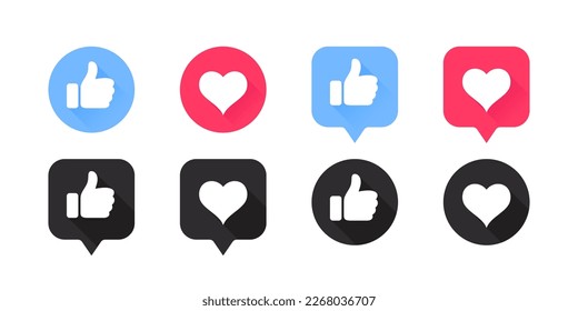 Thumbs and heart icons set. Social media functional icons. Vector images