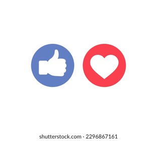 Thumbs up y el corazón, como, el diseño del logo de los medios sociales. Elementos de diseño para redes sociales, marketing, smm, app, interfaz y anuncio. Iconos modernos.  Diseño e ilustración de los vectores de iconos Me gusta y Amo.
