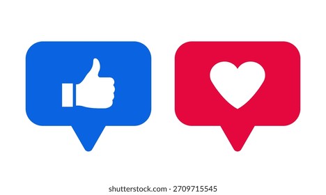 Pulgares hacia arriba y símbolos en forma de corazón. Como iconos. Iconos de redes sociales. Vector