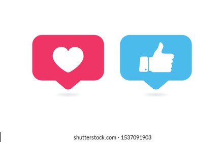 Thumbs up and heart, social media icon. Like and Love icons. Vector illustration.