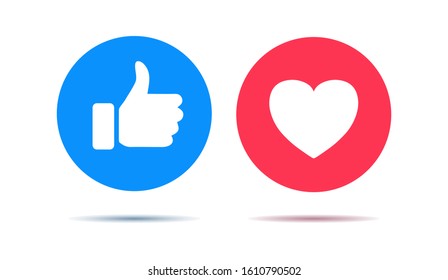 Thumbs up and hearts isolated on a white background. Vector illustration.