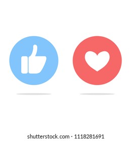 Thumbs up and hearts on a white background. Vector illustration.