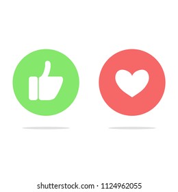 Thumbs up and hearts on a white background. Vector illustration.