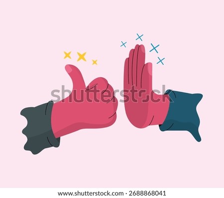 Thumbs Up and High Five Gesture. Disagree, Denying Concept.