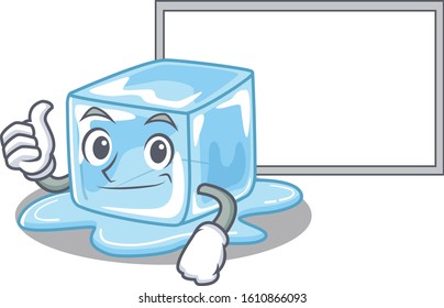 Thumbs up of ice cube cartoon design with board