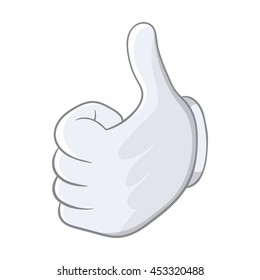 Thumbs up icon in cartoon style isolated on white background. Gesture symbol