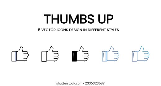 Thumbs Up Icon Design in Five style with Editable Stroke. Line, Solid, Flat Line, Duo Tone Color, and Color Gradient Line. Suitable for Web Page, Mobile App, UI, UX and GUI design.