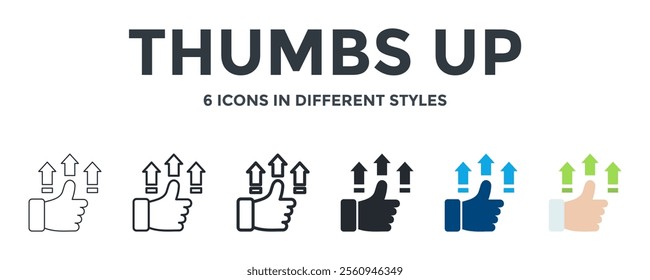 THUMBS UP icon in different style vector illustration. Designed in thin line, regular line, bold line, glyph, color fill, and flat style can be used for web