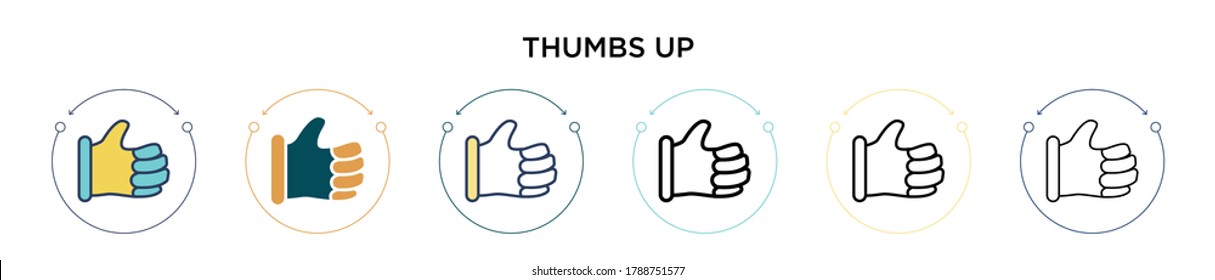 Thumbs up icon in filled, thin line, outline and stroke style. Vector illustration of two colored and black thumbs up vector icons designs can be used for mobile, ui, web