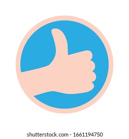 Daumen auf Symbol flache Illustration. Handgesichtssymbol auf blauem Hintergrund.