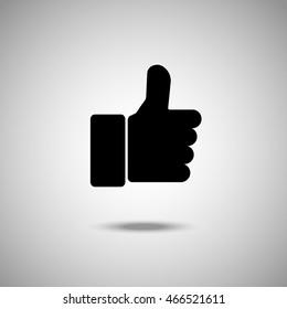 Thumbs up icon. Flat style. Grey background. Vector illustration.