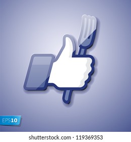 Thumbs Up icon with fork, vector Eps 10 illustration