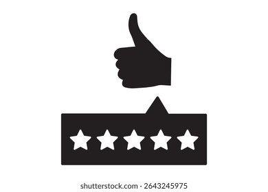 Thumbs up icon gives a star review. Rate icons set. Feedback, like icon. Vector illustration. 