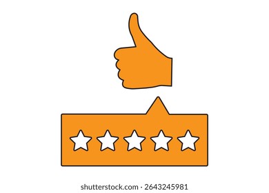 Thumbs up icon gives a star review. Rate icons set. Feedback, like icon. Vector illustration. 