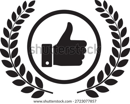 thumbs up icon in laurel wreath frame for quality assurance customer satisfaction and achievement recognition