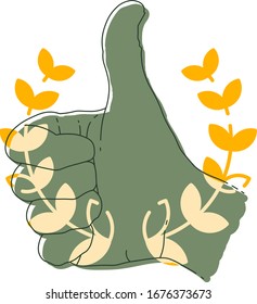 Thumbs up icon with laurel wreath. Vector illustration, EPS 10, isolated on white background
