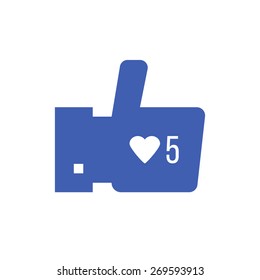 thumbs up icon with like counter notification. concept of satisfaction, confirmation, rating, follow mark, website interface elements, voting. flat style trendy modern logo design vector illustration