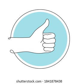 Thumbs up icon - satisfaction gesture (everything is OK) in thin continious line