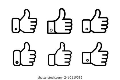 Thumbs up icon set. Black Thumb up icon set on white background. Vector illustration