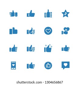 thumbs icon set. Collection of 16 filled thumbs icons included Like, Thumbs up, Likes