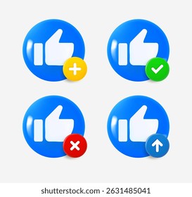 Conjunto de iconos de pulgares hacia arriba con diferentes pictogramas. colección de iconos vectoriales 3D