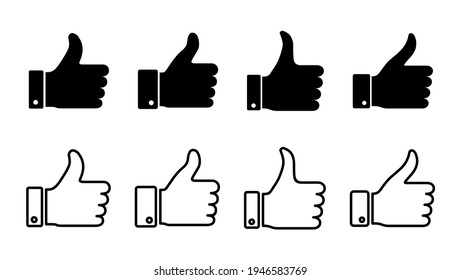 Thumbs up icon set. Hand like. Like icon vector. 
