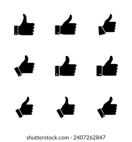 Thumbs up icon set. Hand like. Like icon vector. 
